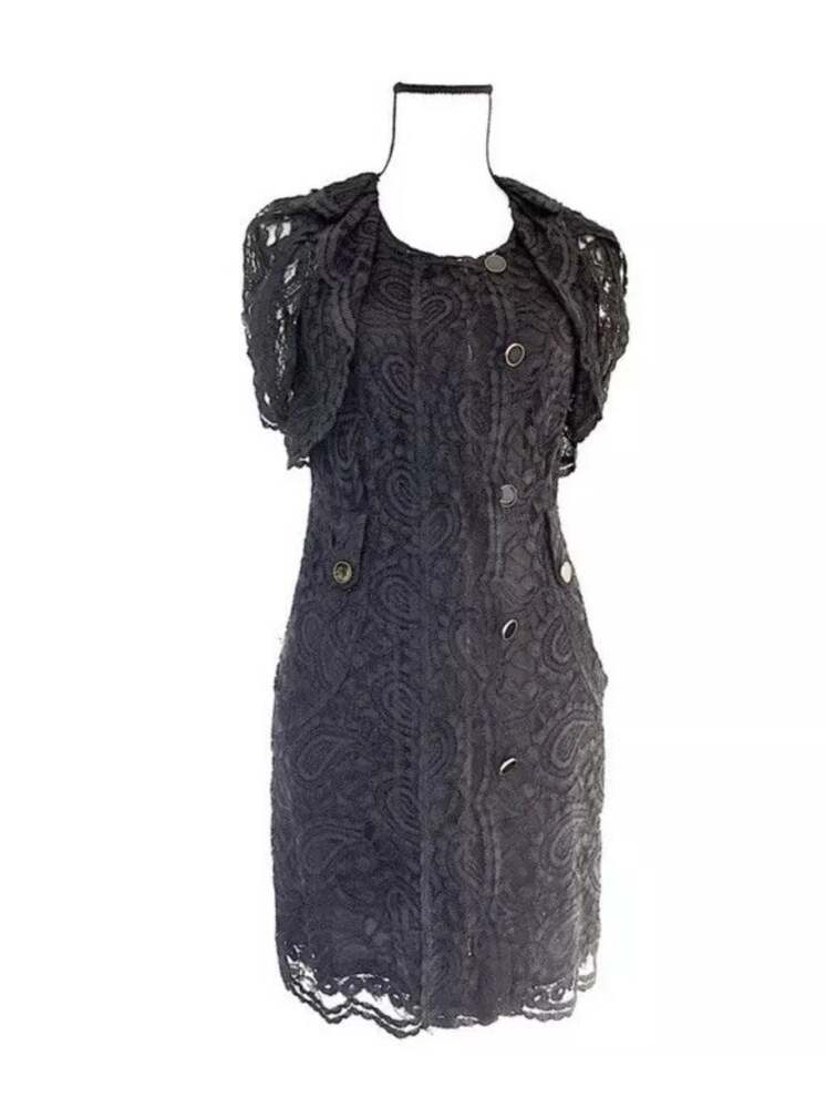 Anthropologie Leifsdottir Cap Sleeve Black Lace Lined Zipper Sheath Dress Sz 0